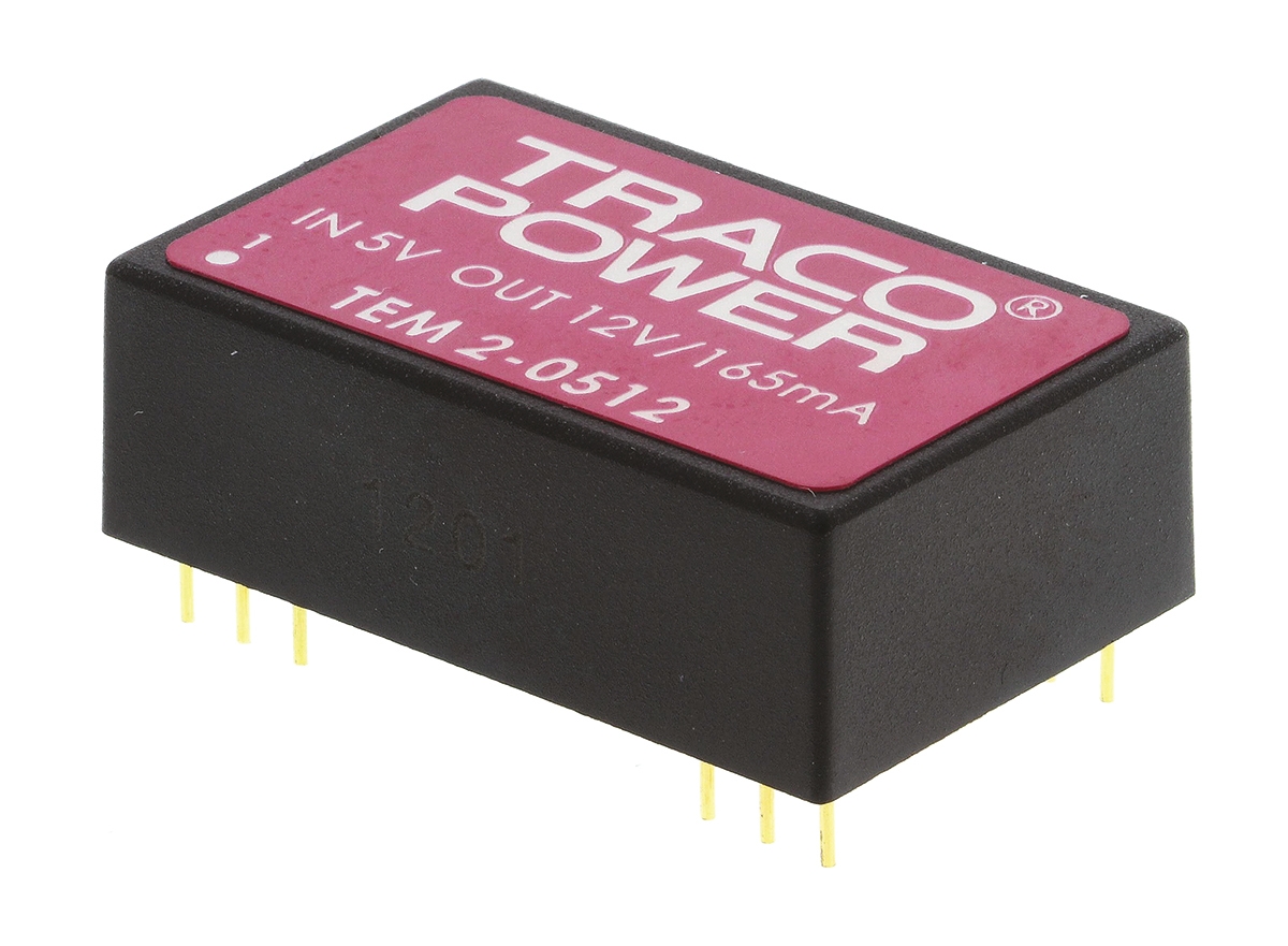 TRACOPOWER TEM 2 DC-DC Converter, 12V dc/ 165mA Output, 4.5 → 5.5 V dc Input, 2W, Through Hole, +70°C Max Temp