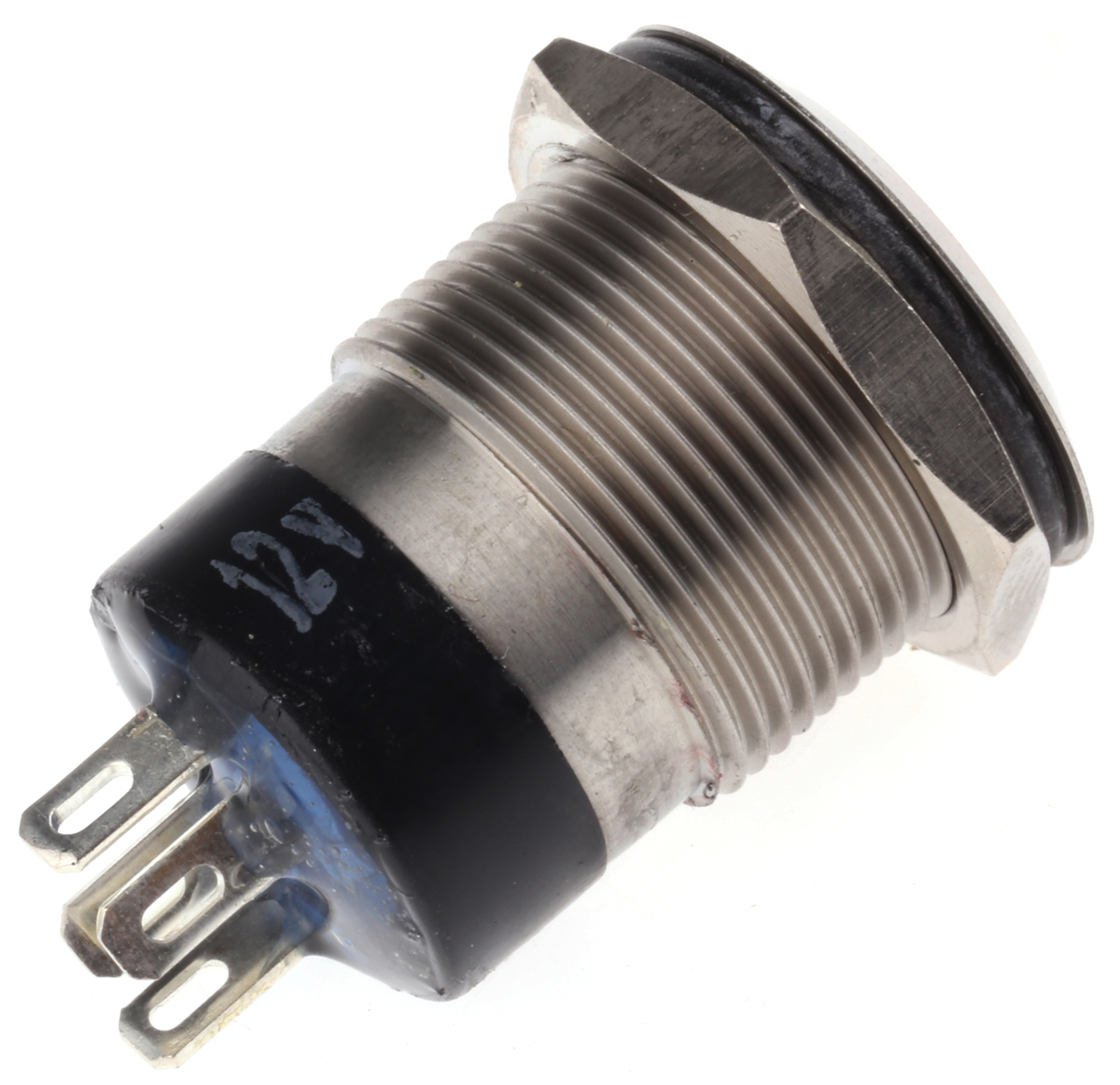 mpi002rpbl12 Bulgin MPI002 Series Illuminated Push Button Switch, Momentary, Panel Mount, 19.2mm Cutout, SPST, Blue LED, 24V dc, IP66