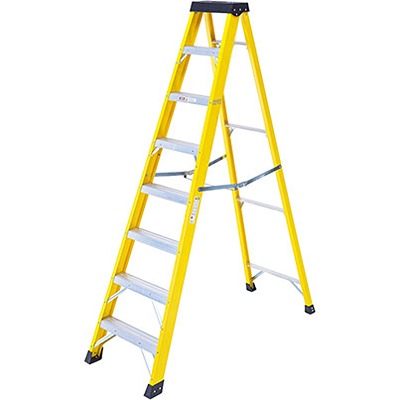 RS PRO Fibreglass 8 steps Step Ladder, 1.3m platform height, 3.58 m open length