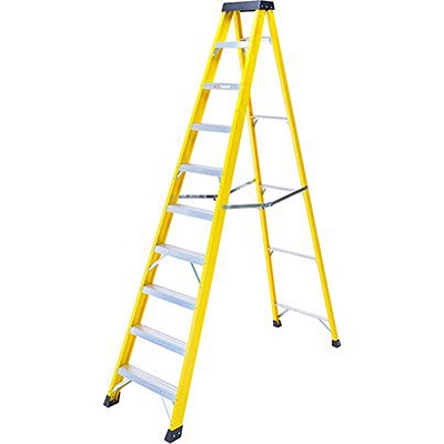 RS PRO Fibreglass 10 steps Step Ladder, 1.91 m open length