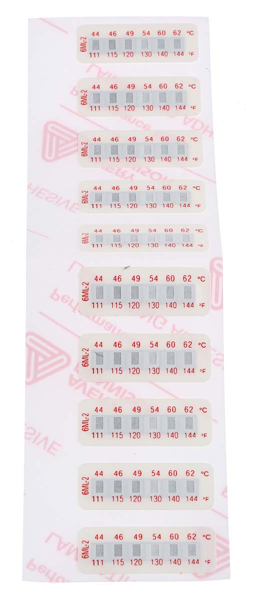 RS PRO Temperature Sensitive Label 44 °C to 62 °C 6 Levels