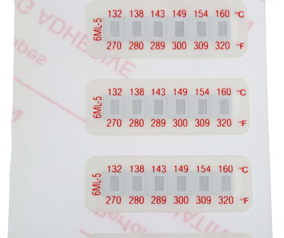 285-958 RS PRO Temperature Sensitive Label 135 °C to 160 °C 6 Levels