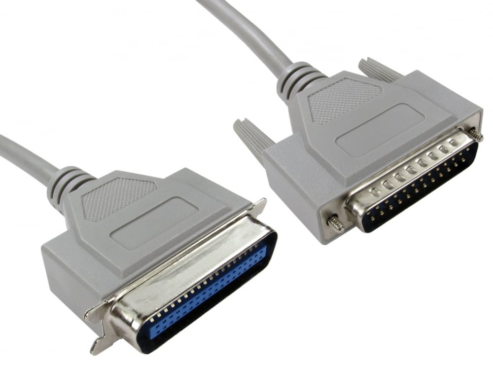 RS PRO Male Centronic, D-Sub 25-Pin to Male Parallel Cable, 7 m, Grey Sheath
