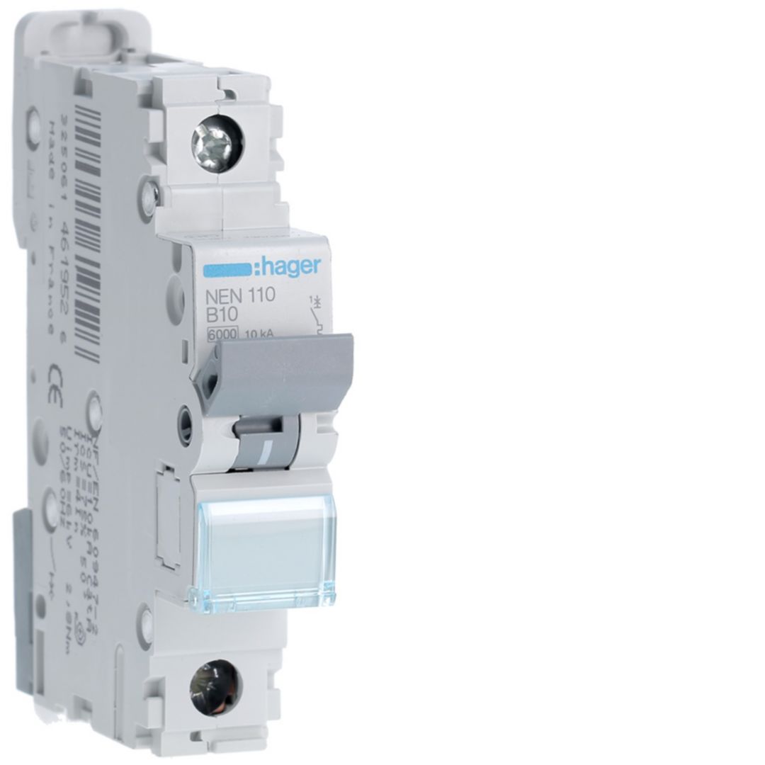 Hager Hager NEN Circuit Breaker, 1P, 10A Curve B, 230 → 400V AC, 10 kA Breaking Capacity