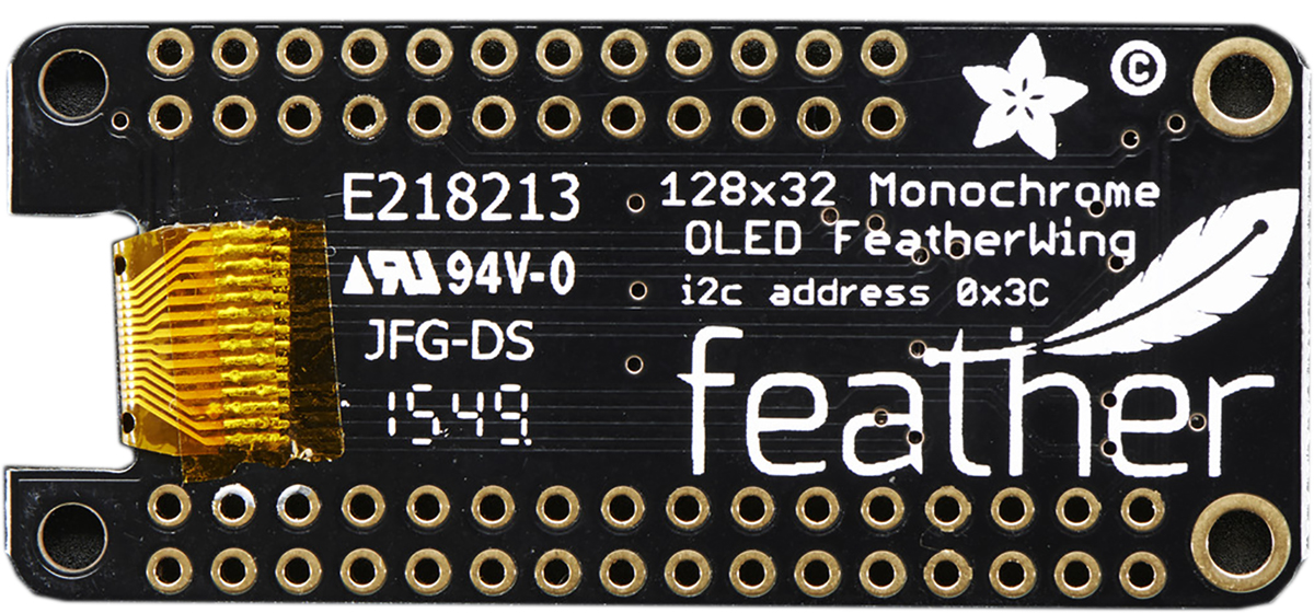 2900 ADAFRUIT INDUSTRIES  OLED FeatherWing 1 in OLED Display Add On Board With 128x32 Monochrome OLED for Feather Boards