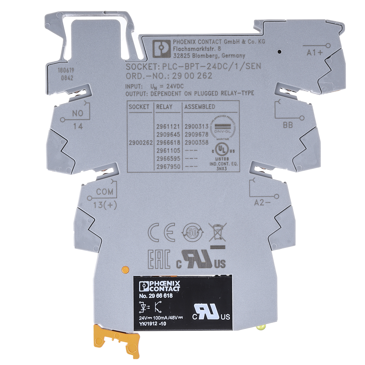 2900358 Phoenix Contact PLC-OPT- 24DC/ 48DC/100/SEN Solid State Interface Relay DIN Rail Push-in