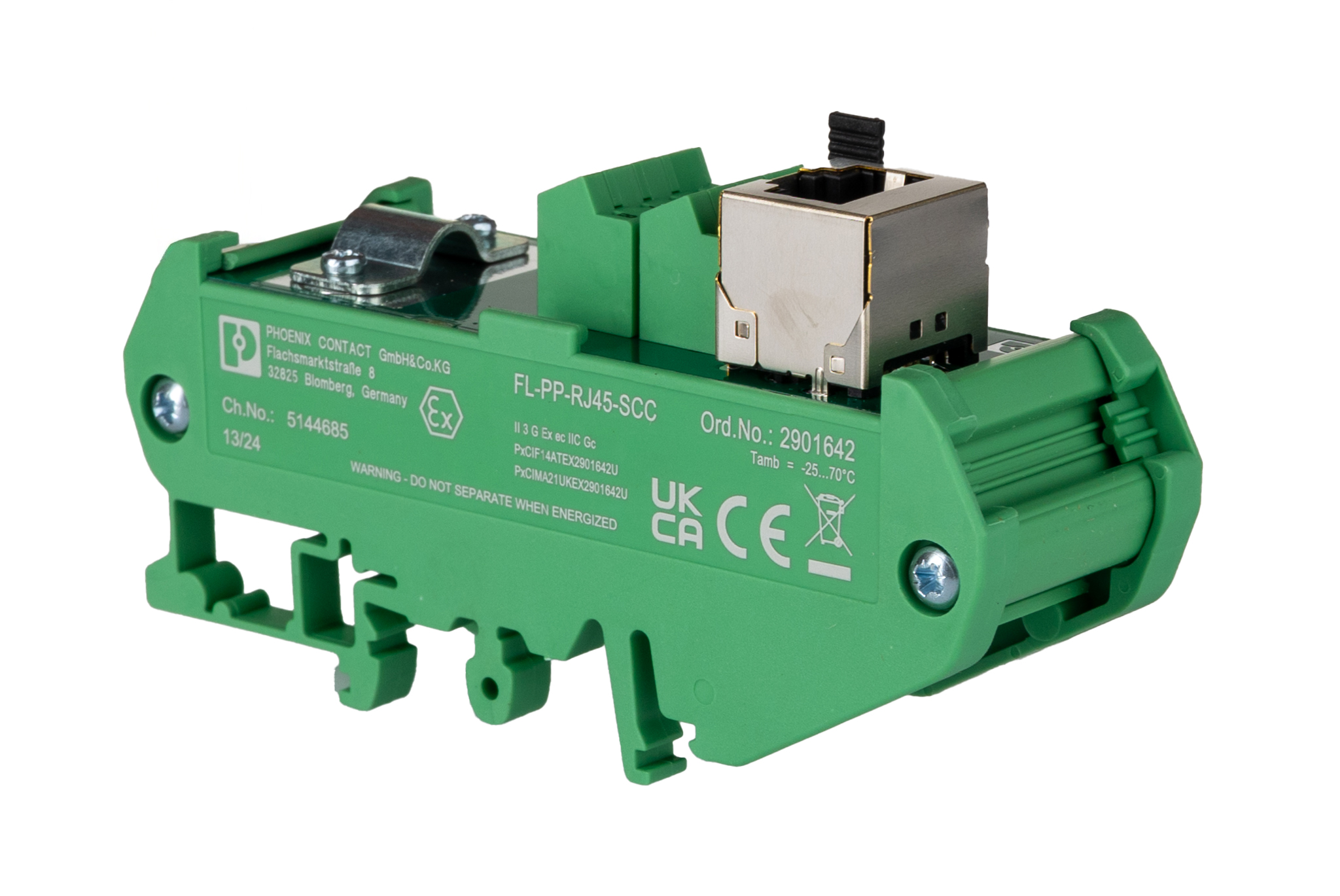 2901642 Phoenix Contact FL-PP-RJ45-SCC Series Cat5e 1 Port RJ45 Patch Panel Shielded 90 mm Green