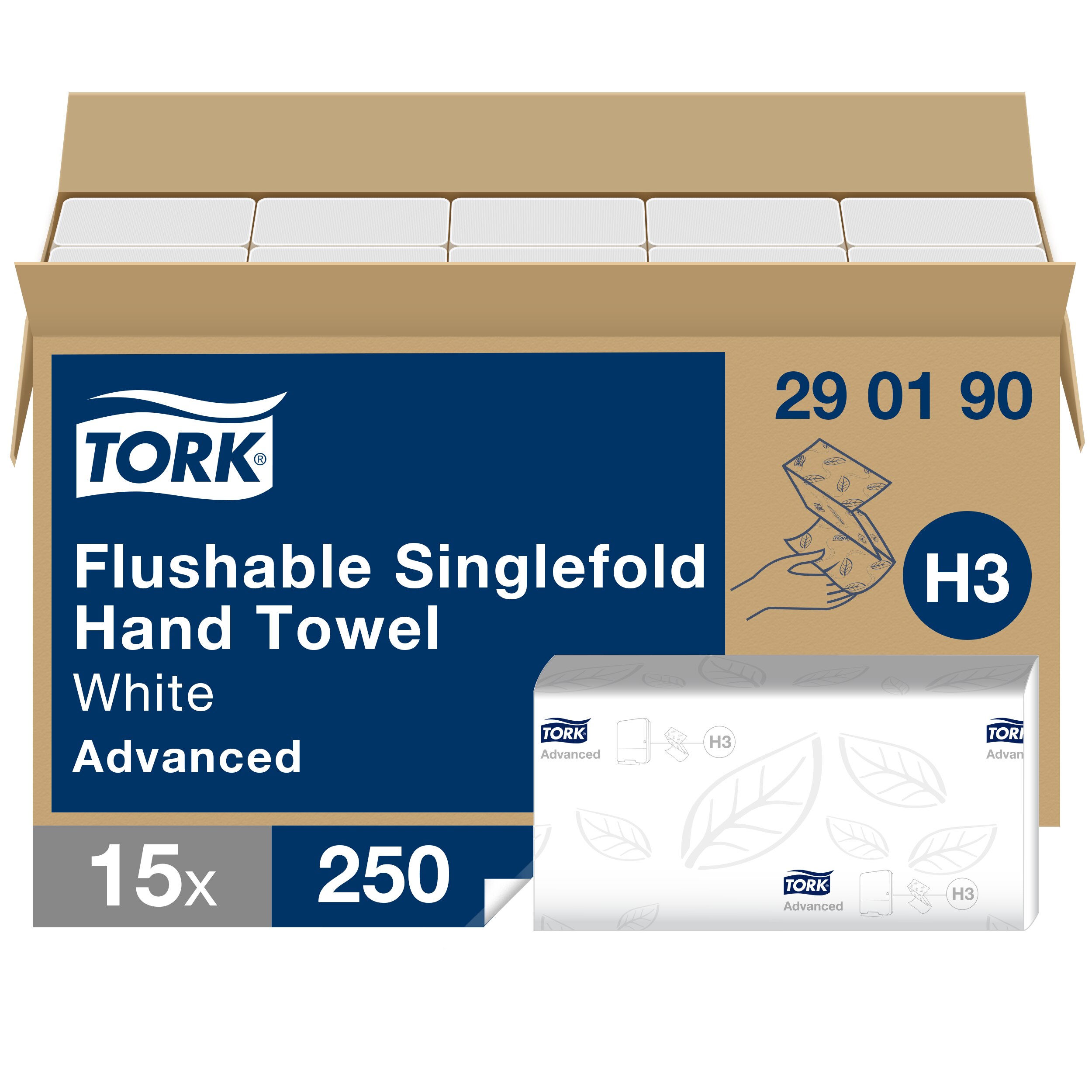 Tork Flushable Folded Paper Towel, 115 x 230 mm, 2, 250 Sheets