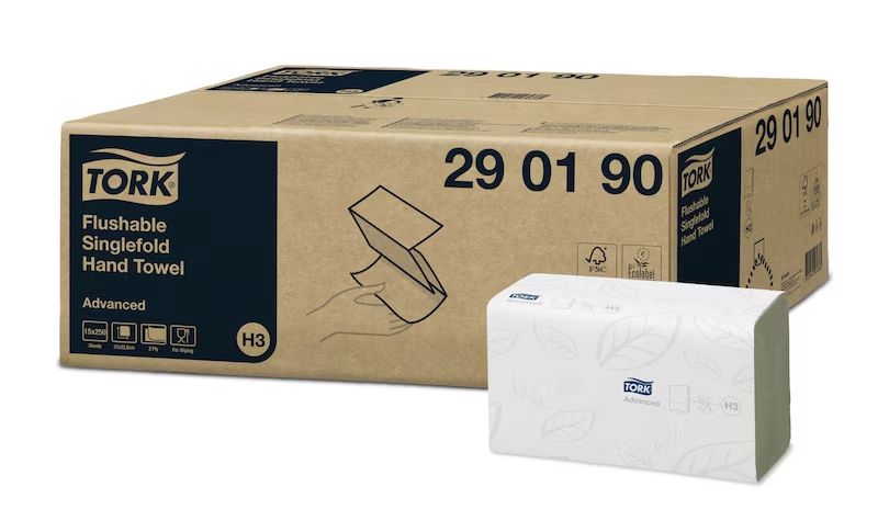 290190 Tork Flushable Folded Paper Towel, 115 x 230 mm, 2, 250 Sheets