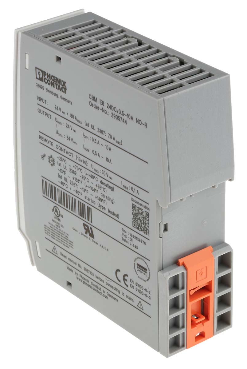 2905744 Phoenix Contact CBM Electronic Circuit Breaker 10A 24V, DIN Rail Type E