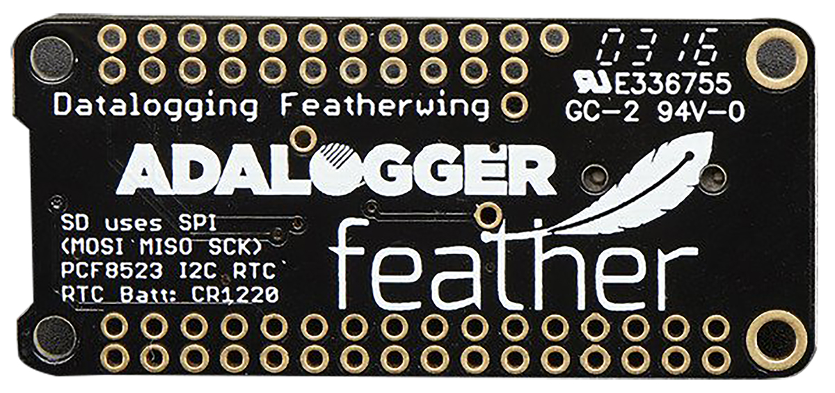2922 ADAFRUIT INDUSTRIES  FeatherWing Datalogger Real Time Clock Add On Board for PCF8523 for Feather Development Board