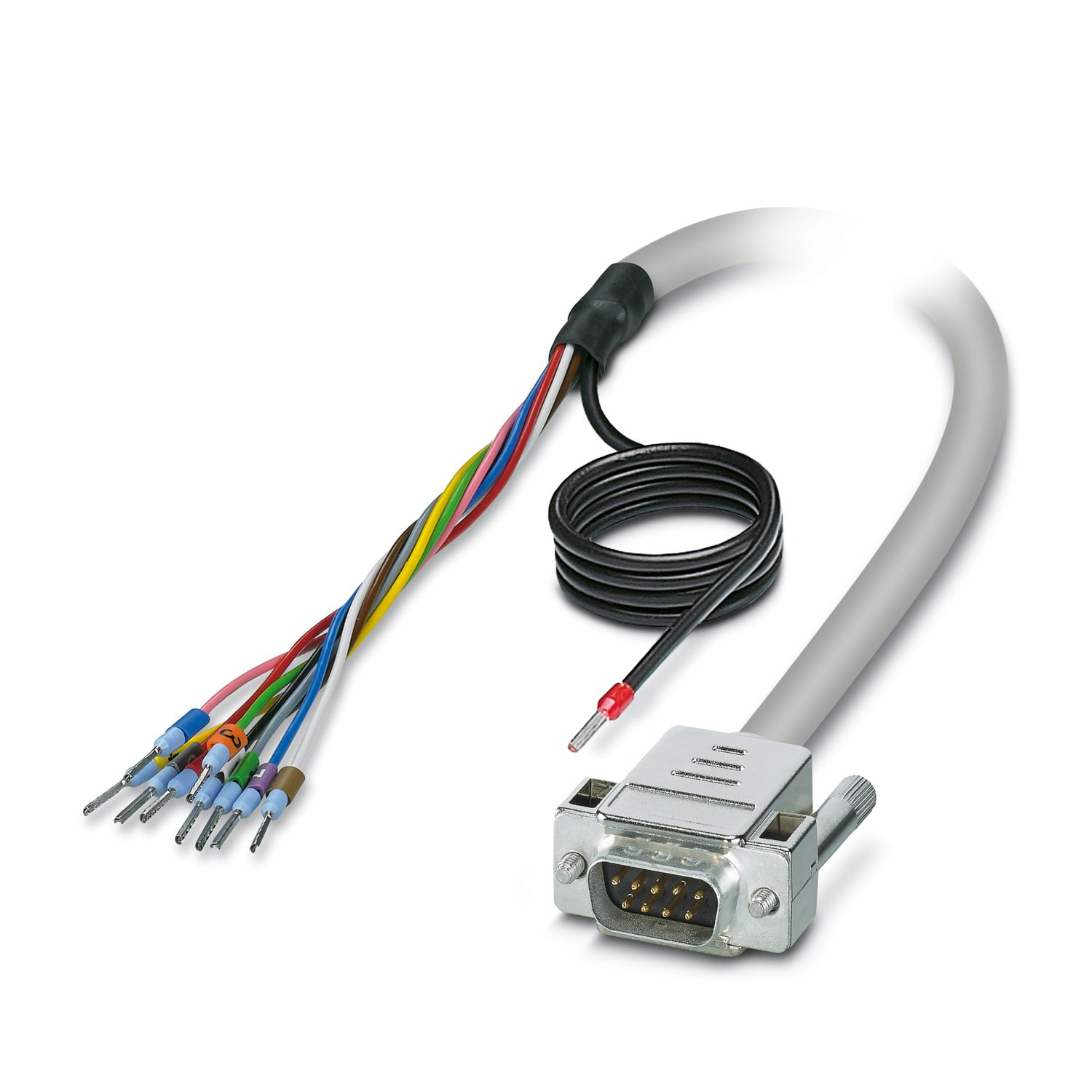 Phoenix Contact Male D-Sub 9-Pin Unterminated Cable, 1 m Semi-Rigid Polyvinyl Chloride, 25/S, CABLE-D-9SUB/M/OE/0 Series