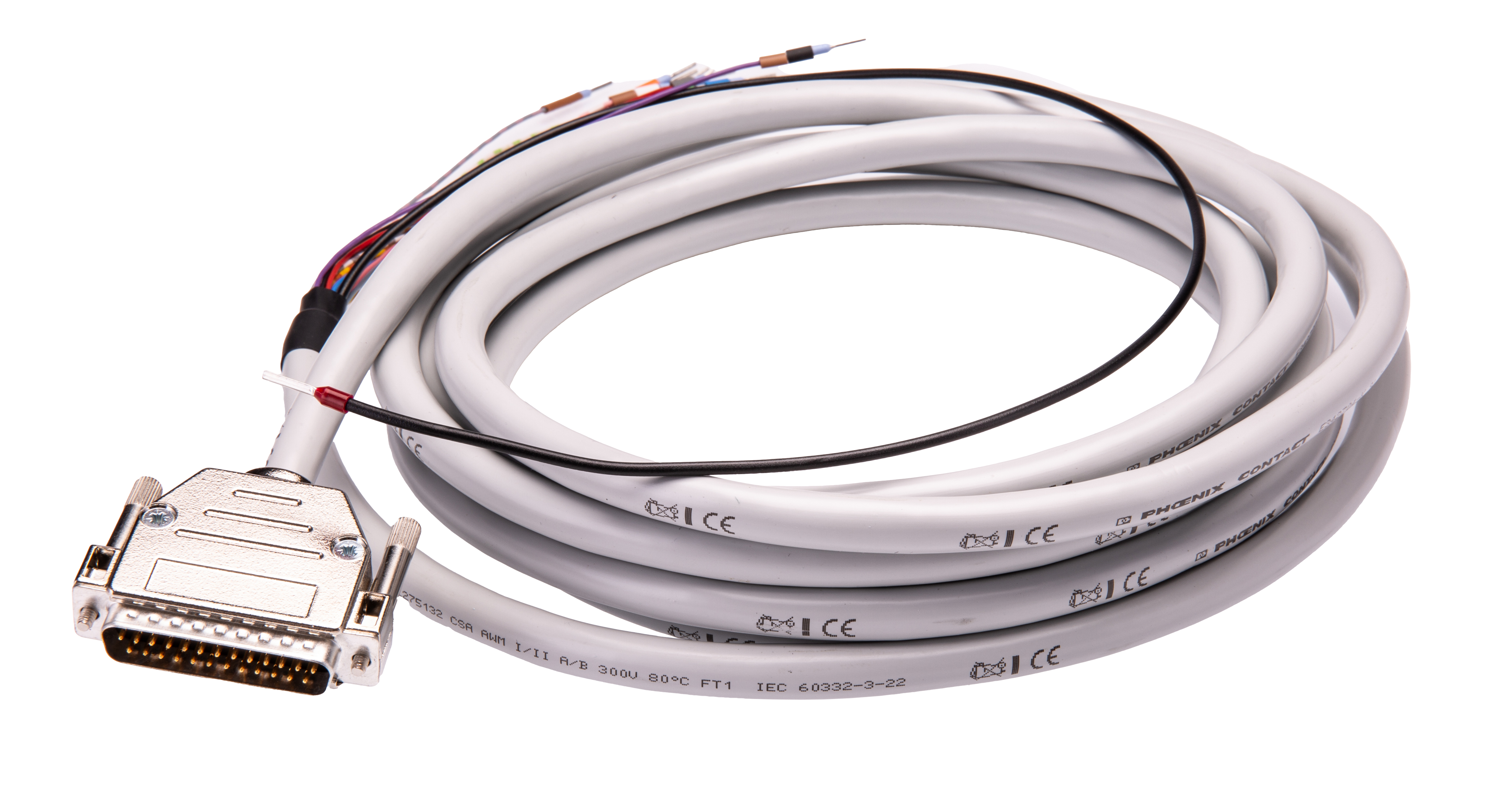 Phoenix Contact Male D-Sub 25-Pin to Male Free End Cable, 4 m Polyvinyl Chloride, CABLE-D-25SUB/M/OE/0.25/S/4.0M Series