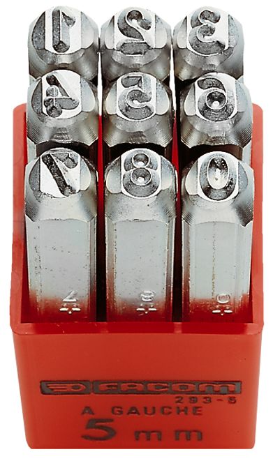 Facom 8 mm x 8 Piece Engraving Number Punch Set, (Numbers 0 to 8