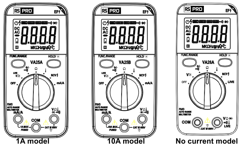 296-544 RS PRO Digital Digital Digital Multimeter, 1 A ac, 1 A dc, 600 V ac
