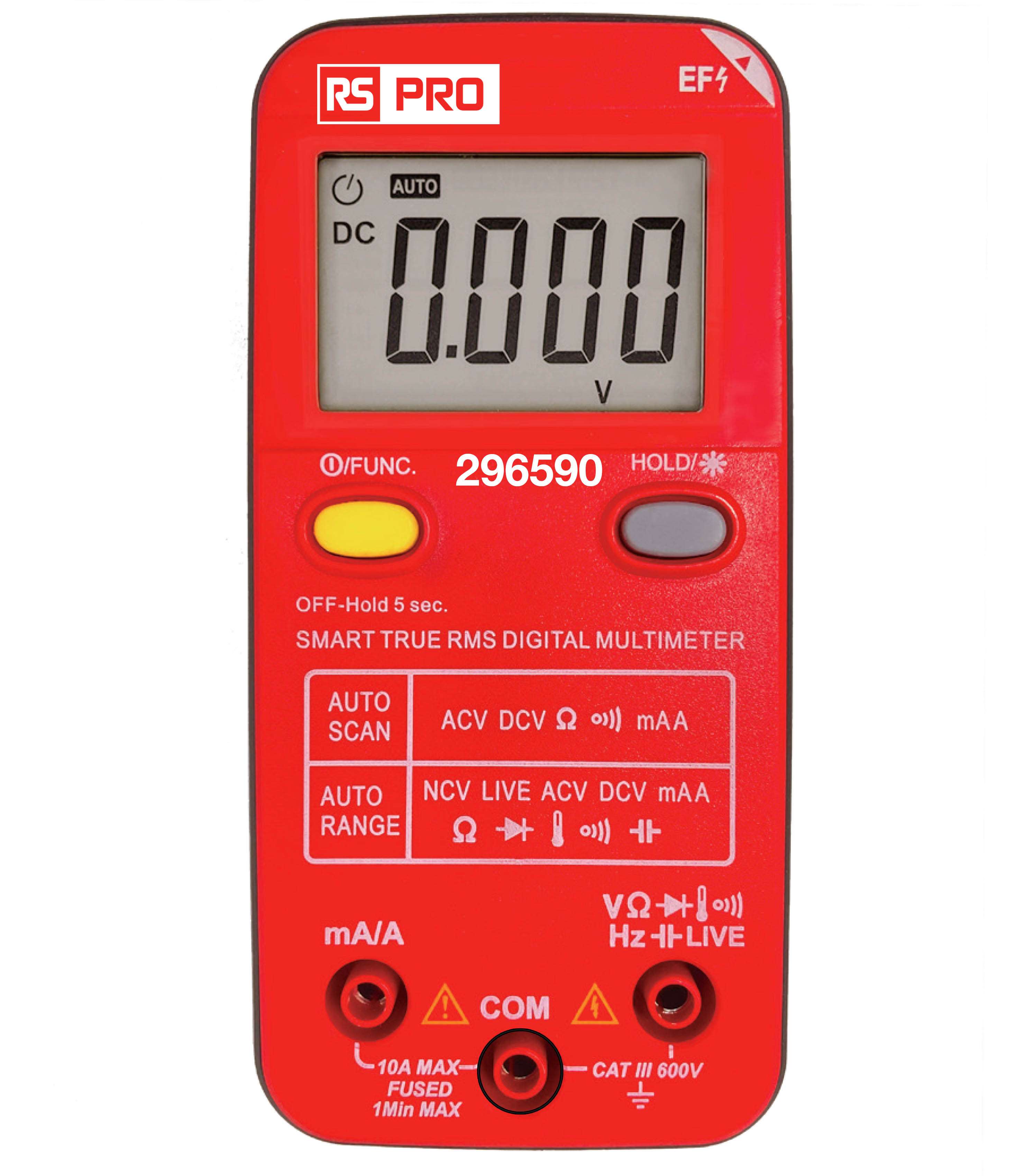 RS PRO 296590 Digital Digital Digital Multimeter, 10 A ac, 10 A dc, 600 V ac - UKAS Calibrated