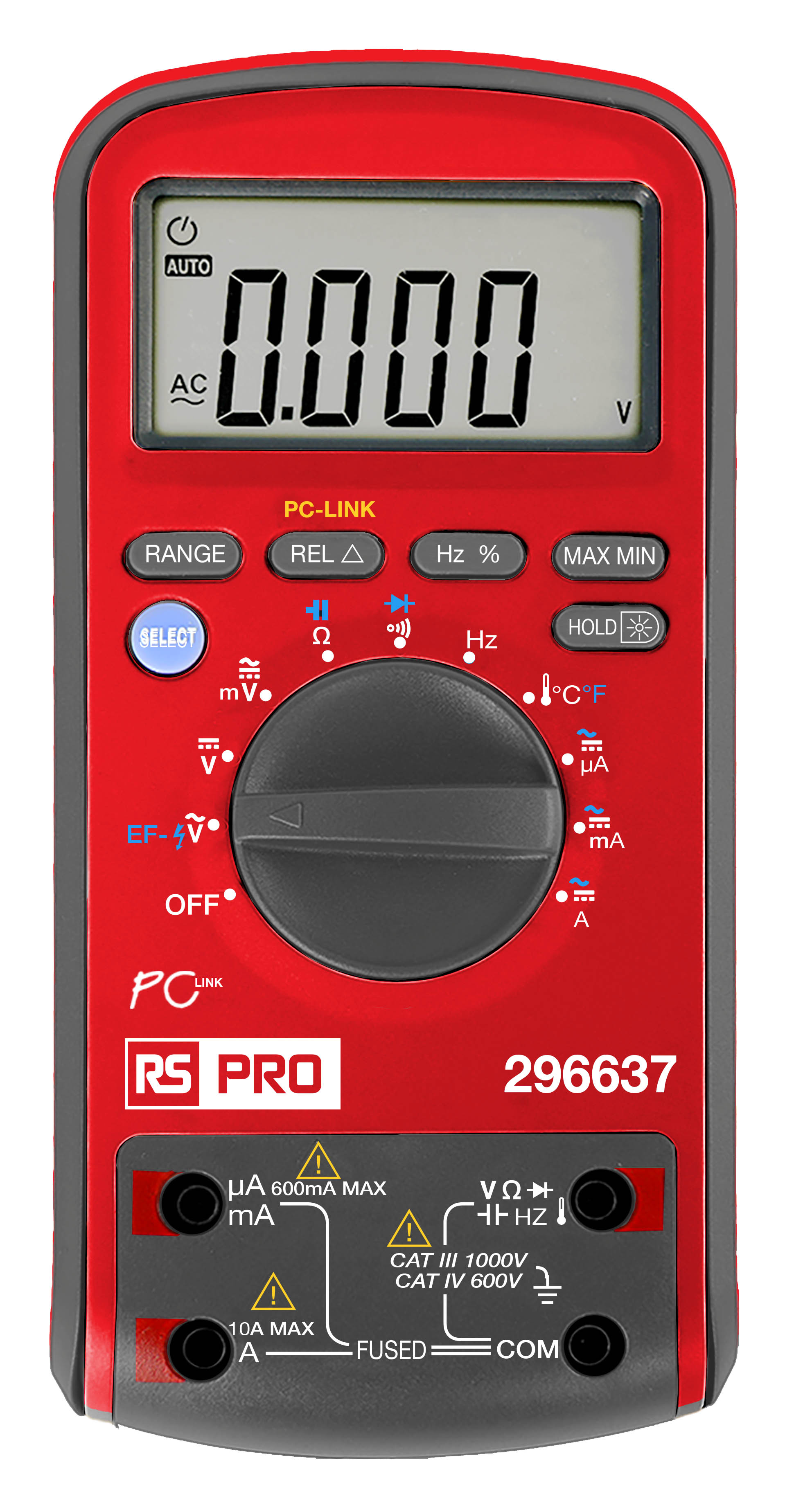 RS PRO 296637 Digital Digital Digital Multimeter, 10 A ac, 10 A dc, 1 kV ac