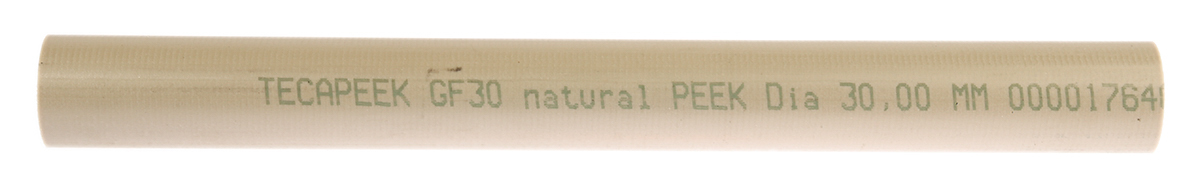 297-0125 RS PRO Beige Polyetheretherketone PEEK Rod, 300 mm x 30 mm Diameter