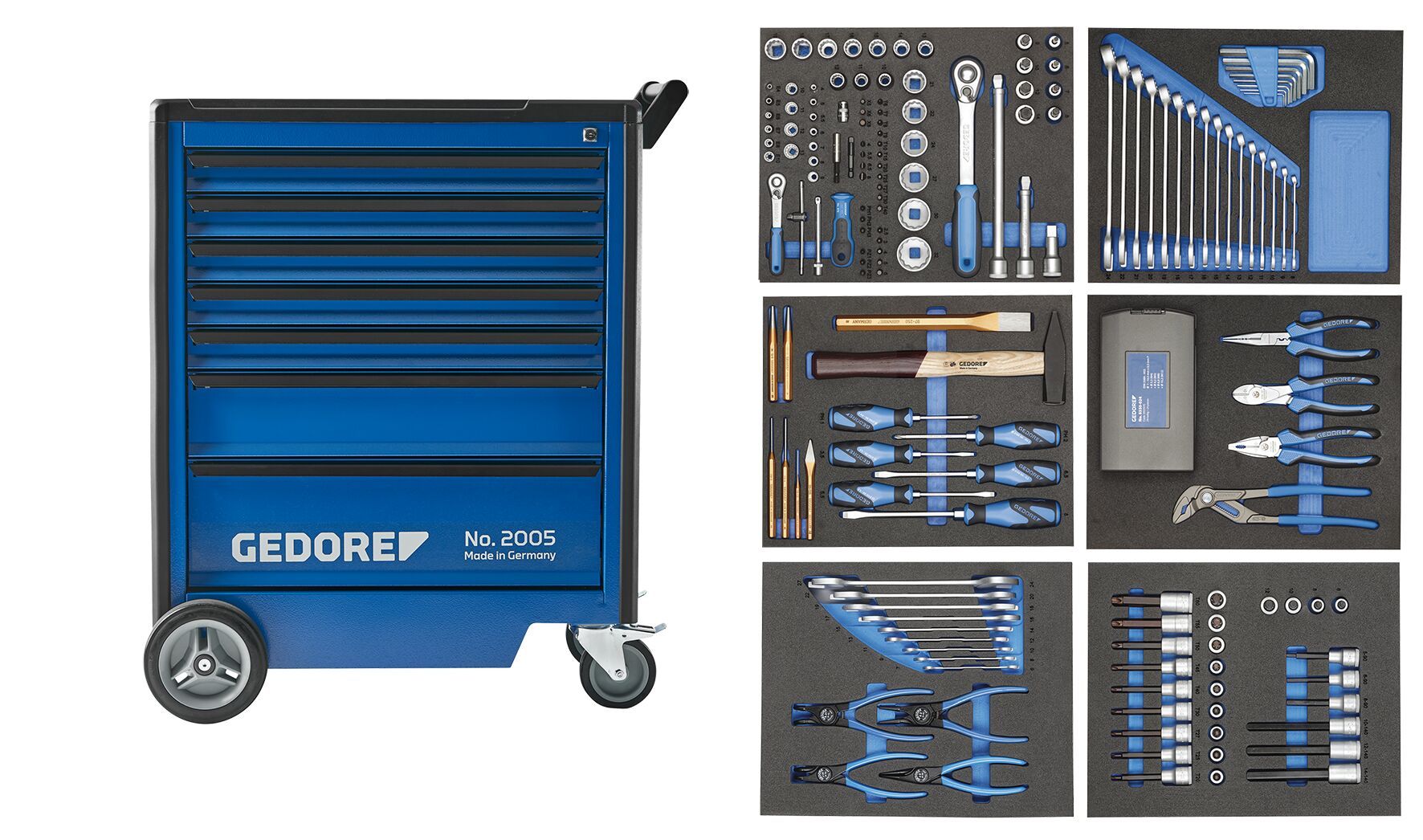 Gedore 7 Drawer Wheeled Tool Trolley, Sheet Metal