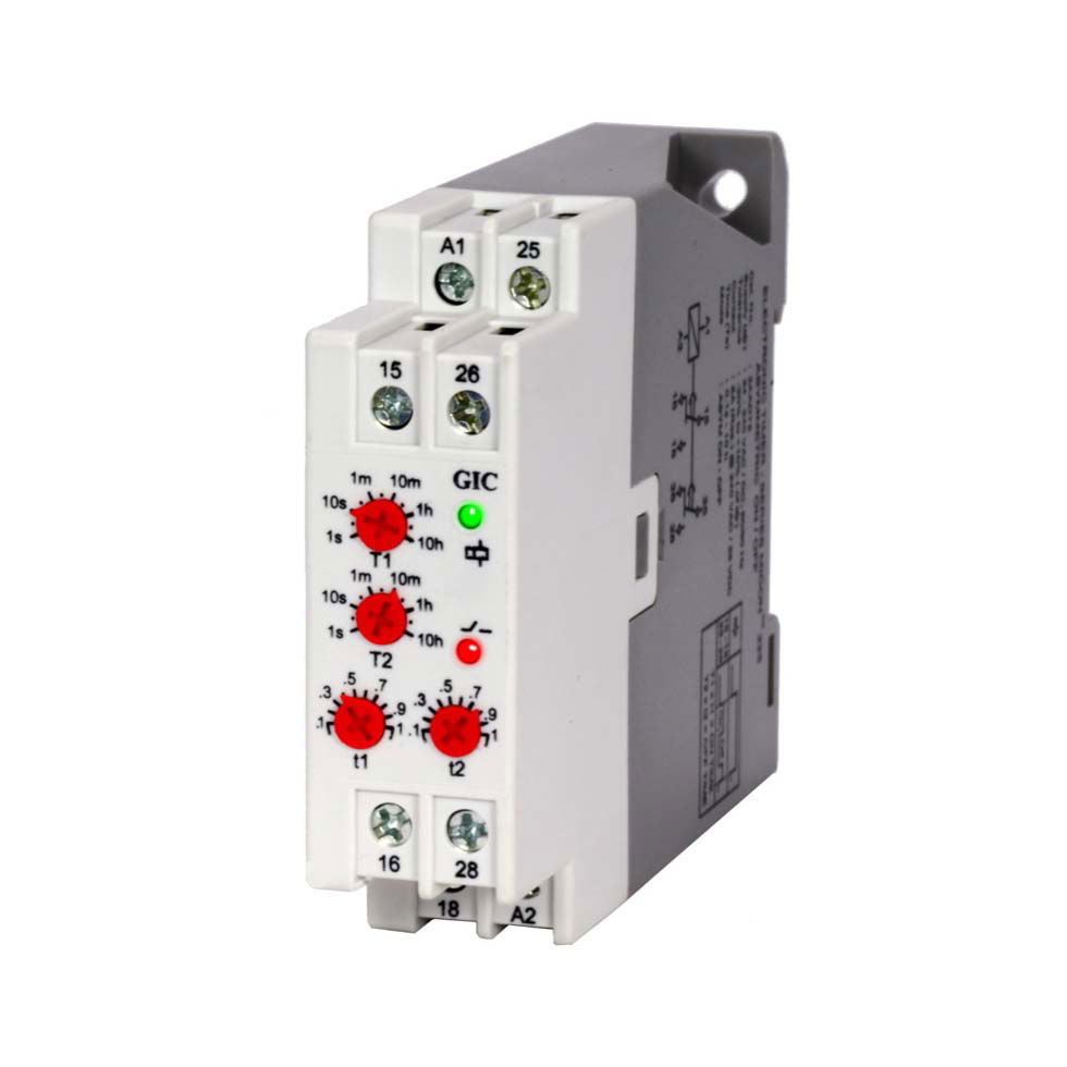 GIC Micon 175 Series DIN Rail Timer Relay, 2-Contact, 24 V dc 24V ac, 240 V ac, 0.1 s to 120 Days, DPDT Switch
