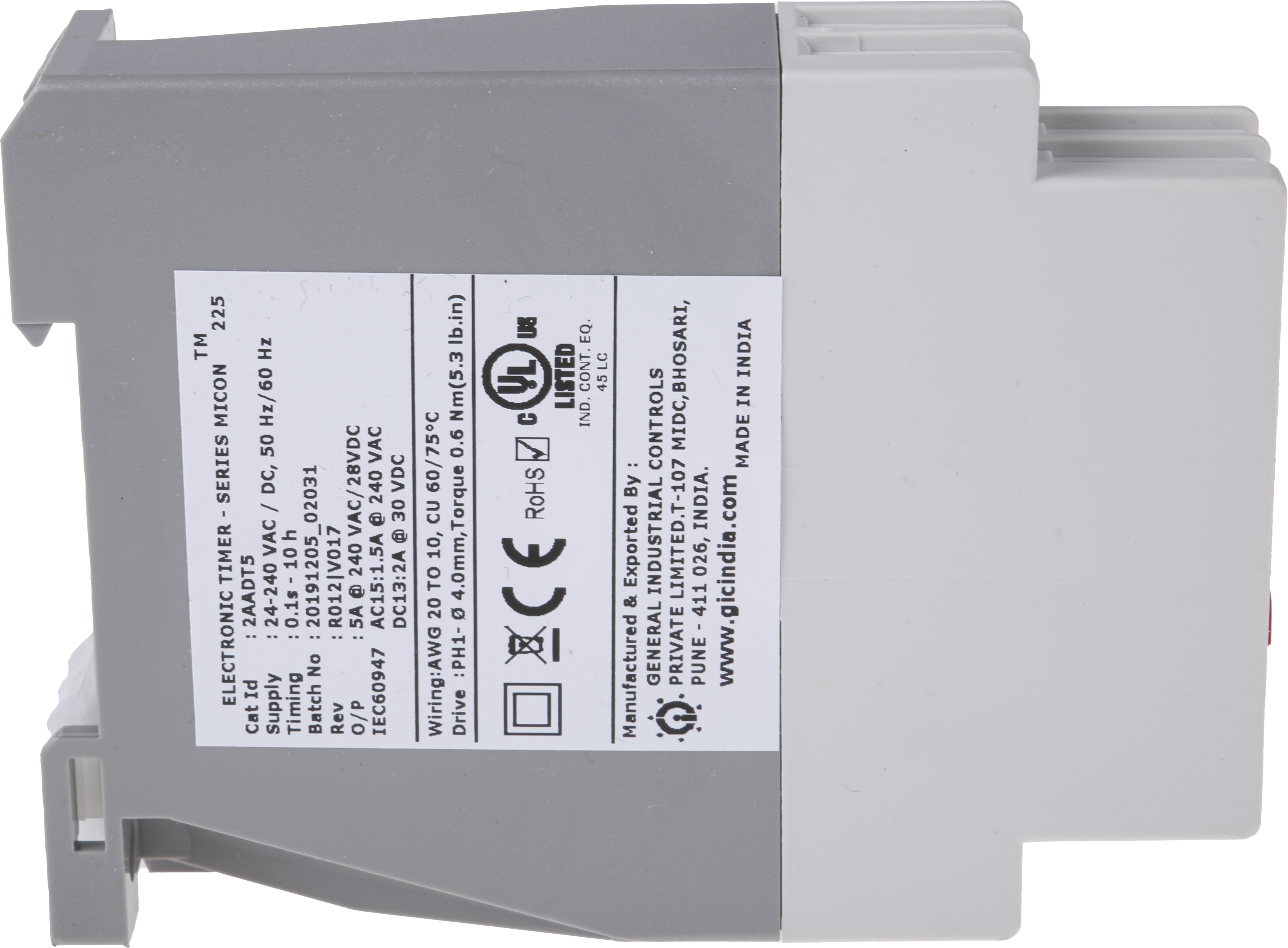 2aadt5 GIC 2AAD Series DIN Rail Timer Relay, 2-Contact, 240 V dc 24V ac, 240 V ac, 0.1 s to 10 h, Multifunction-Function, DPDT