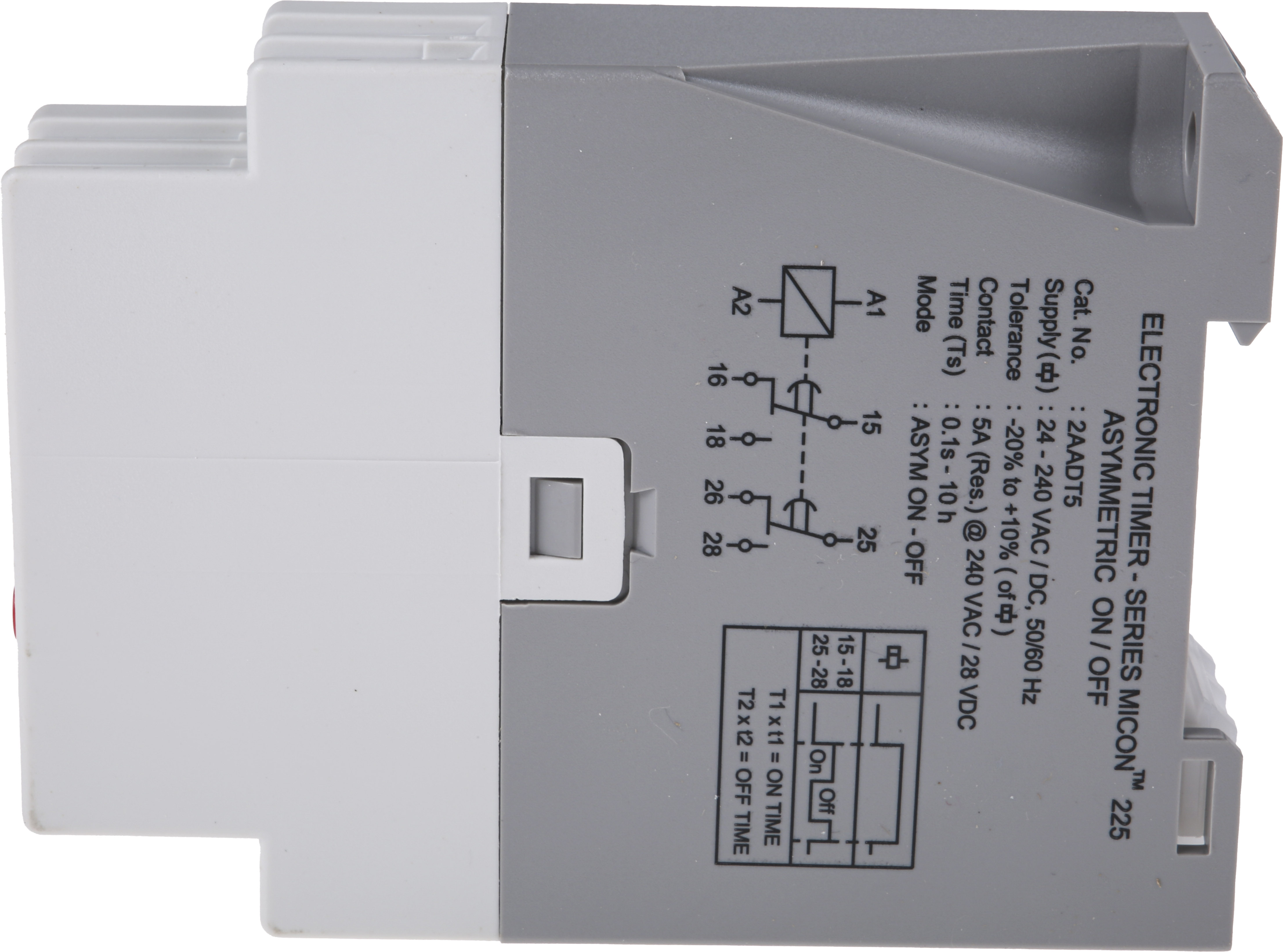 2aadt5 GIC 2AAD Series DIN Rail Timer Relay, 2-Contact, 240 V dc 24V ac, 240 V ac, 0.1 s to 10 h, Multifunction-Function, DPDT