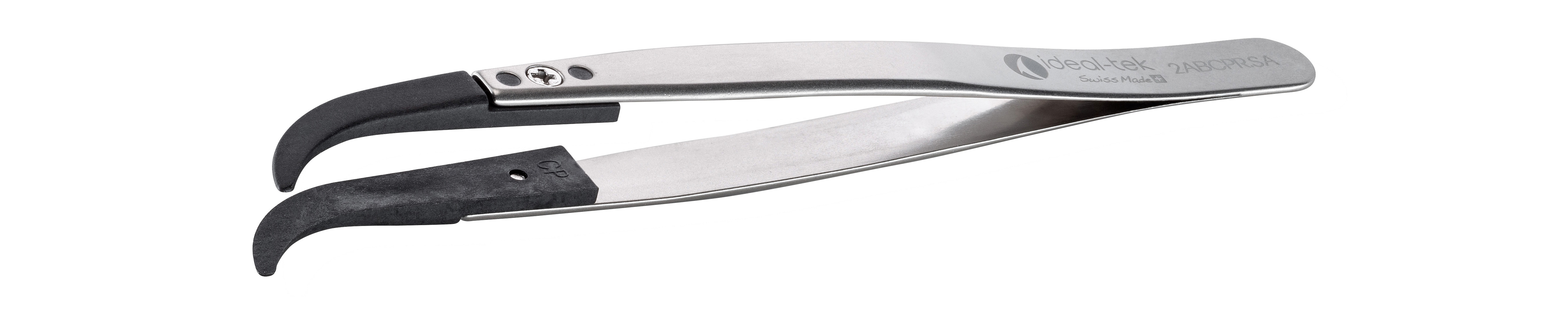 ideal-tek 130mm Polyetheretherketone, Stainless Steel Round, Curved, Very Fine ESD Safe Tweezer