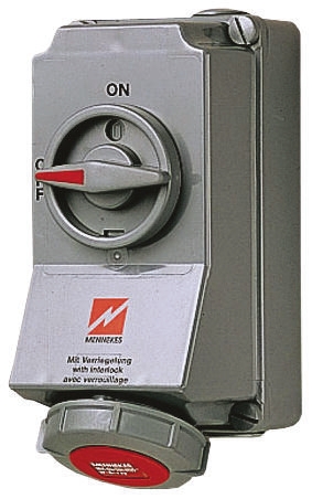 MENNEKES Right Angle Switchable IP67 Industrial Interlock Socket 3PN+E, Earthing Position 6h, 16A, 400 V