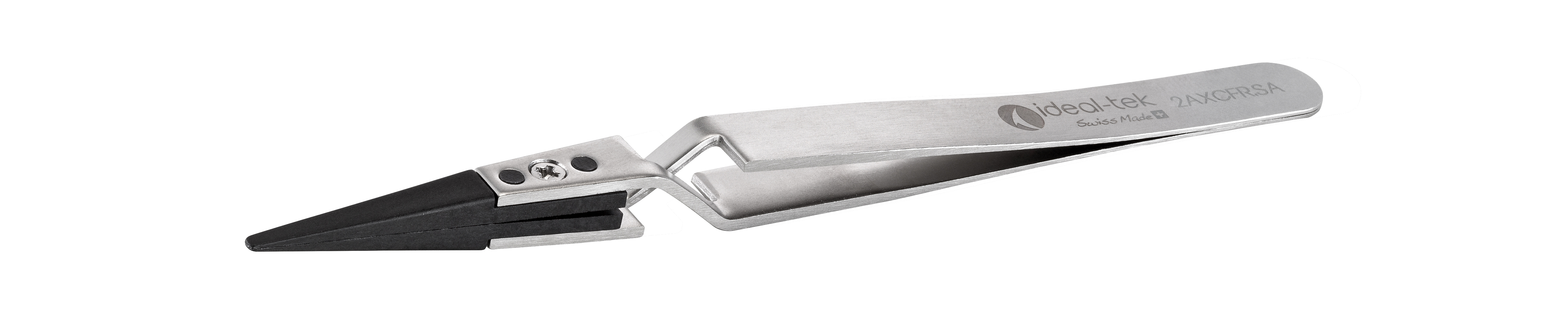 ideal-tek 130mm Carbon Fibre, Polyamide 66, Stainless Steel Straight, Round, Very Fine, Flat ESD Safe Tweezer