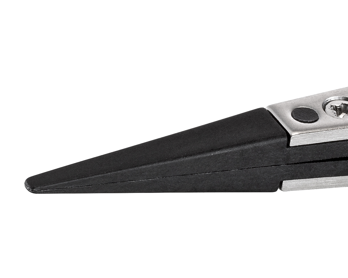 2axcfrsa1 ideal-tek 130mm Carbon Fibre, Polyamide 66, Stainless Steel Straight, Round, Very Fine, Flat ESD Safe Tweezer