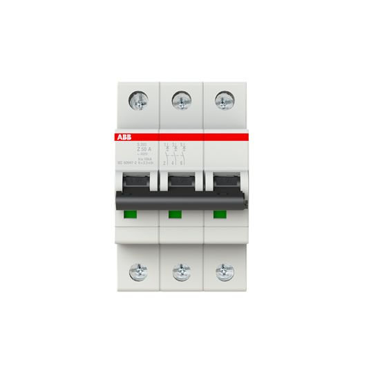 ABB System Pro M Compact S200 Miniature Circuit Breaker, 3-Pole, 50A, Type Z, 400V ac AC, 110 V dc DC, 10 kA Breaking
