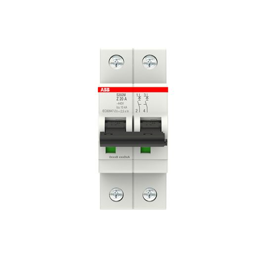 ABB System Pro M Compact S200M Miniature Circuit Breaker, 2-Pole, 20A, Type Z, 400V ac AC, 125 V dc DC, 15 kA Breaking