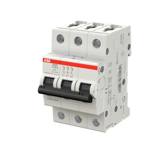 ABB System Pro M Compact S200M Miniature Circuit Breaker, 3-Pole, 16A, Type Z, 400V ac AC, 125 V dc DC, 15 kA Breaking