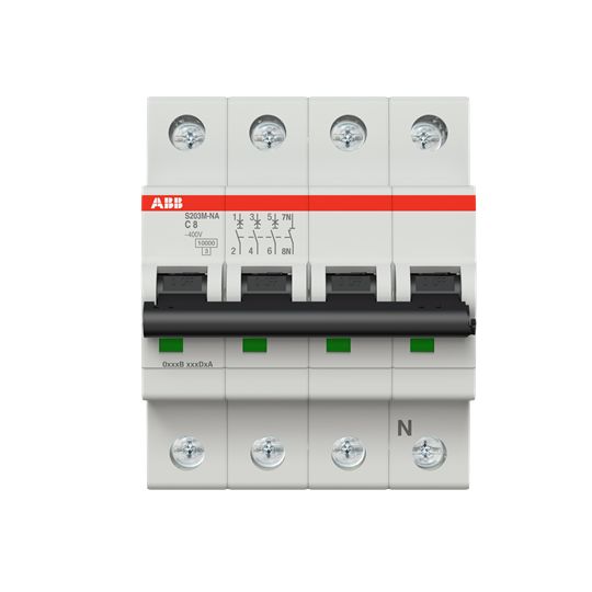 ABB System Pro M Compact S200M Miniature Circuit Breaker, 3-Pole, 8A, Type C, 400V ac AC, 125 V dc DC, 15 kA Breaking