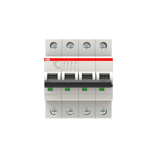 ABB System Pro M Compact S200M Miniature Circuit Breaker, 4-Pole, 8A, Type D, 400V ac AC, 125 V dc DC, 15 kA Breaking