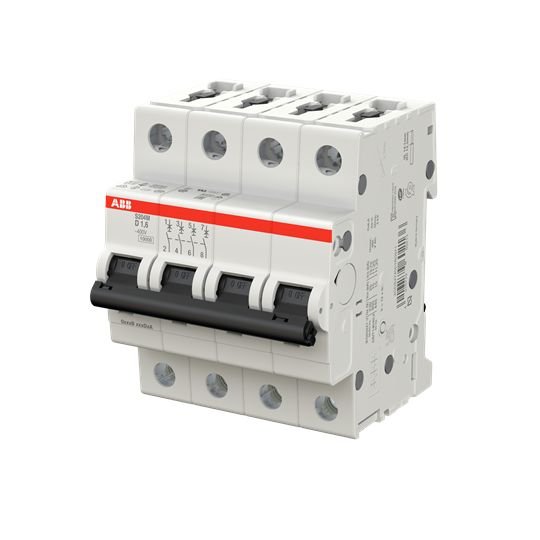 ABB System Pro M Compact S200M Miniature Circuit Breaker, 4-Pole, 1.6A, Type D, 400V ac AC, 125 V dc DC, 15 kA Breaking