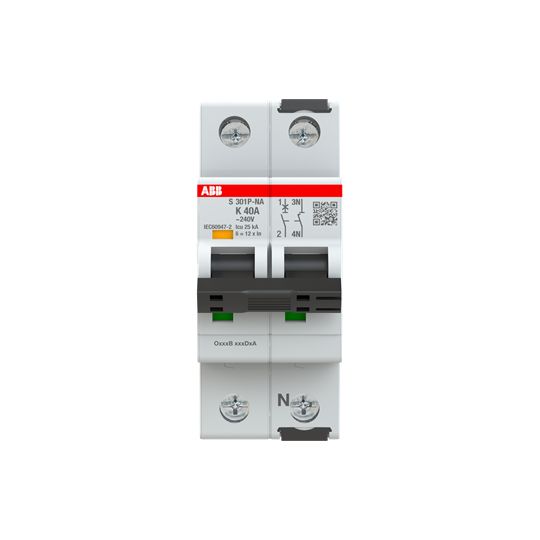 ABB System Pro M Compact S300P Miniature Circuit Breaker, 1-Pole, 40A, Type K, 240V ac AC, 72 V dc DC, 25 kA Breaking