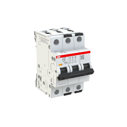 ABB S303 Miniature Circuit Breaker, 3-Pole, 63A, Type D, 415V ac AC, 125 V dc DC, 100 kA Breaking Capacity