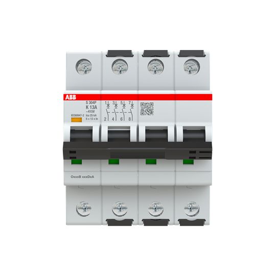 ABB System Pro M Compact S300P Miniature Circuit Breaker, 4-Pole, 13A, Type K, 415V ac AC, 125 V dc DC, 25 kA Breaking