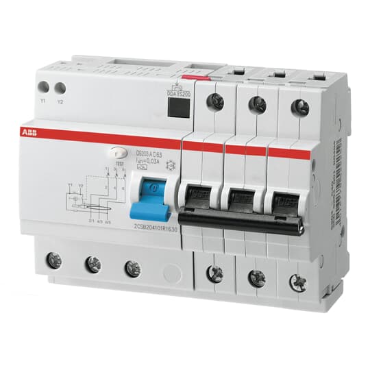 ABB Residual Current Circuit Breaker with Overload Protection, 16A Current Rating, 3-Pole, 30 mA Trip Sensitivity, Type