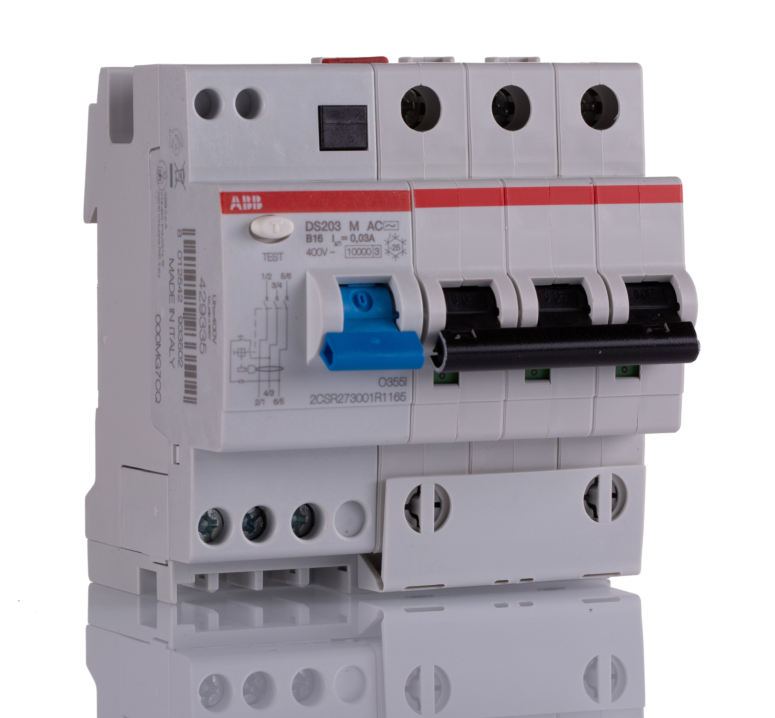 ABB Residual Current Circuit Breaker with Overload Protection, 16A Current Rating, 3-Pole, 30 mA Trip Sensitivity, Type