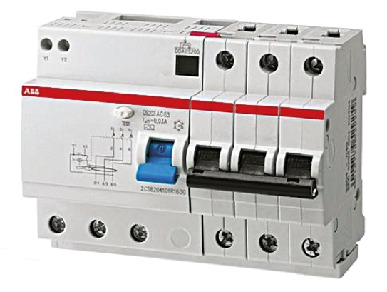 ABB Residual Current Circuit Breaker with Overload Protection, 32A Current Rating, 3-Pole, 30 mA Trip Sensitivity, Type