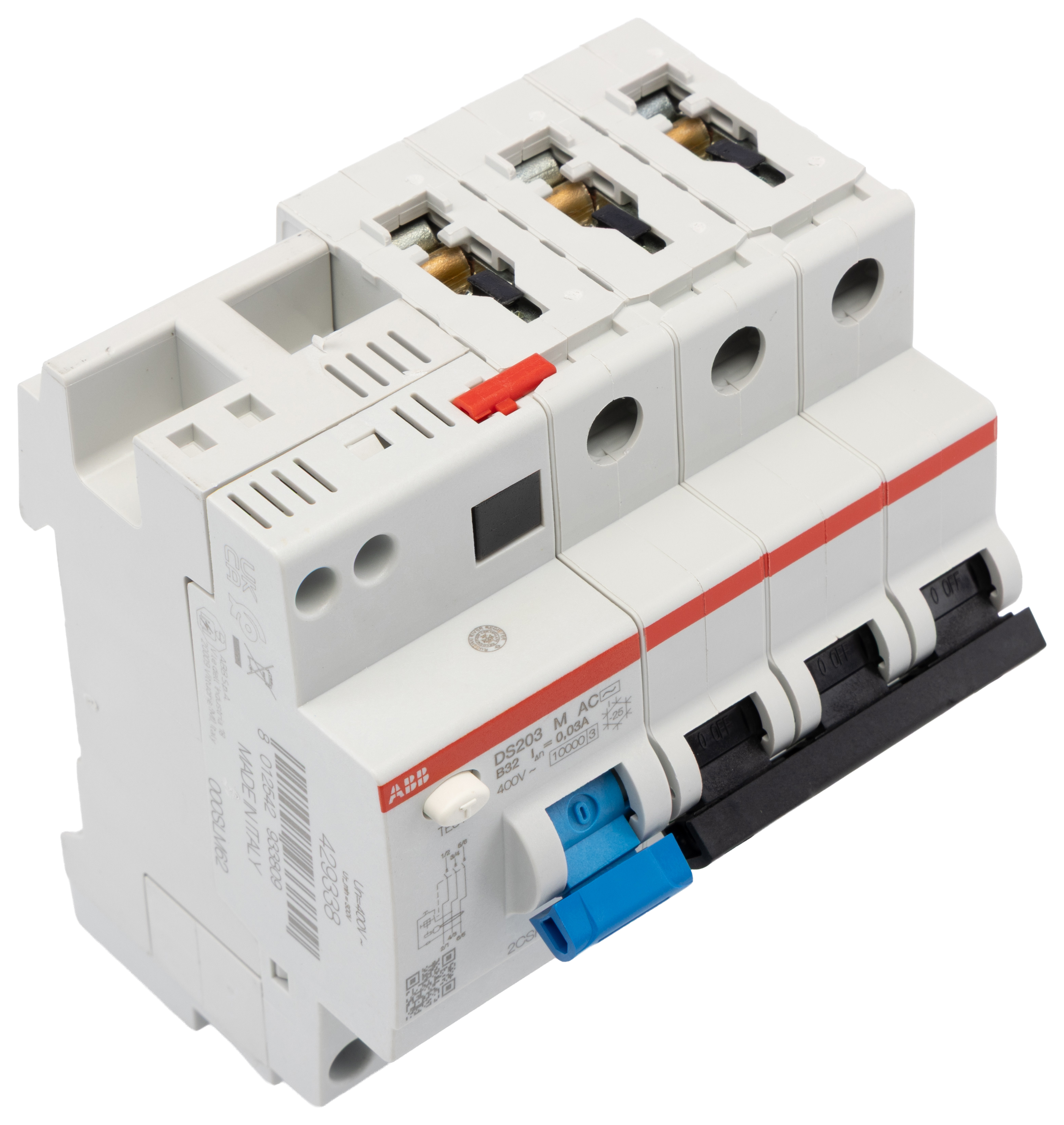 ABB Residual Current Circuit Breaker with Overload Protection, 32A Current Rating, 3-Pole, 30 mA Trip Sensitivity, Type