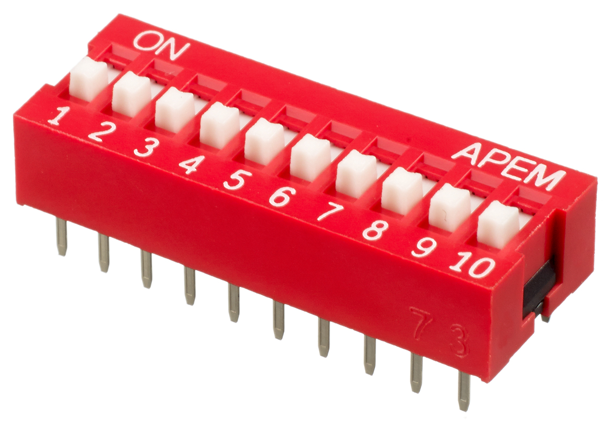 APEM 10 Way Through Hole DIP Switch SPST, Raised Actuator