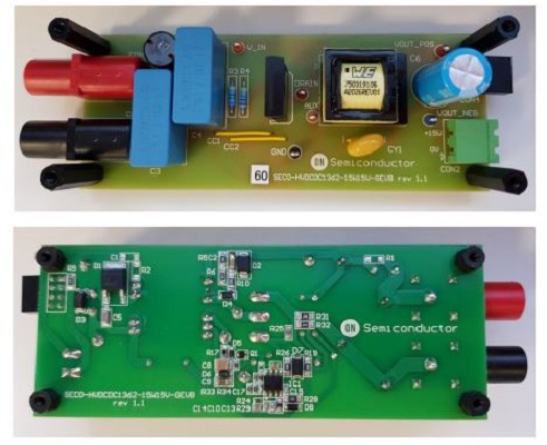 onsemi SECO-HVDCDC1362-15W15V-GEVB Power Supply for NVHL160N120SC1, NCV1362AADR2G for MOSFET, PSR Flyback Controller,