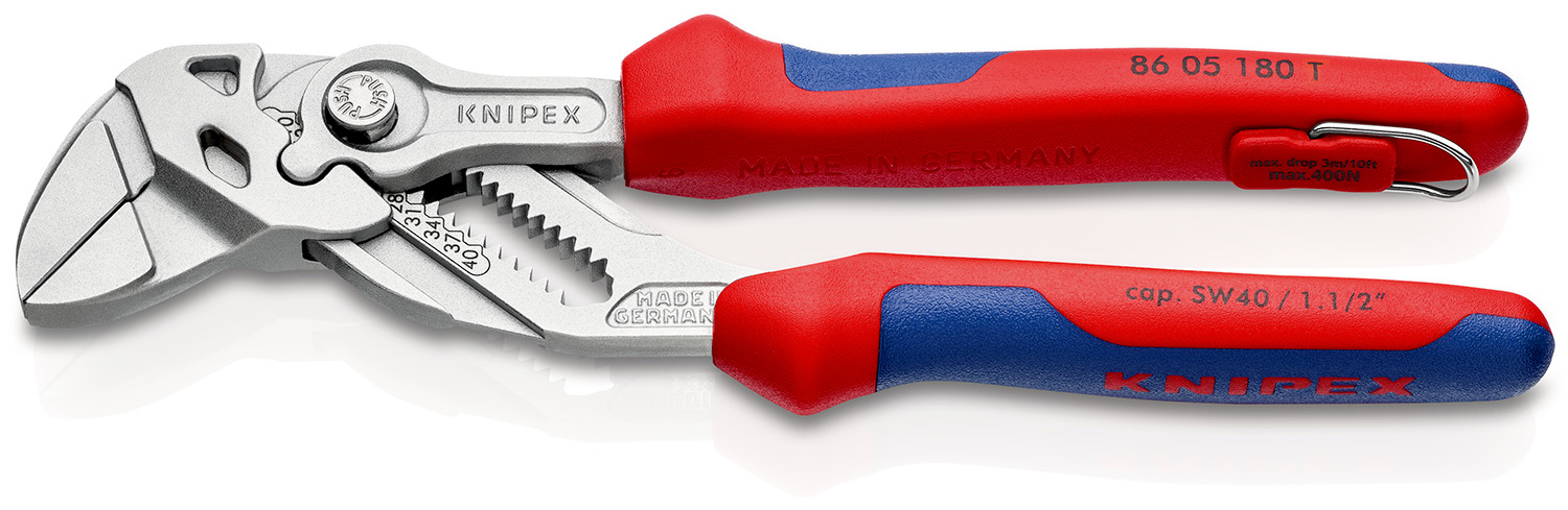 Knipex Plier Wrench, 180 mm Overall, Angled, Bent, Flat, Straight Tip, 40mm Jaw