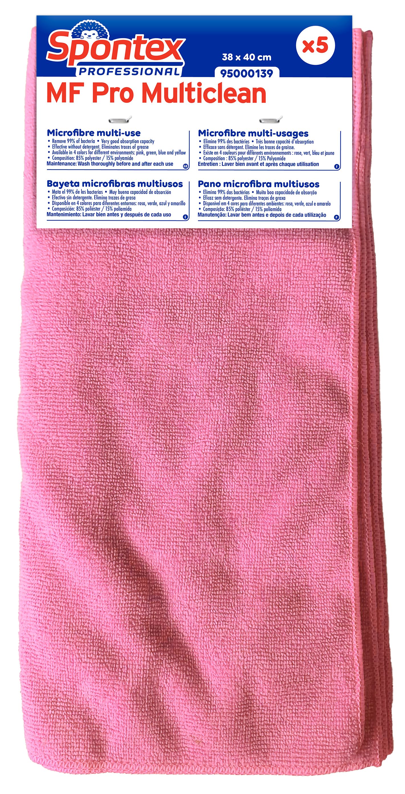 Spontex Spontex Pink Polyamide, Polyester Cloths for Cleaning, Carton of 5, 400 x 380mm, Repeat Use
