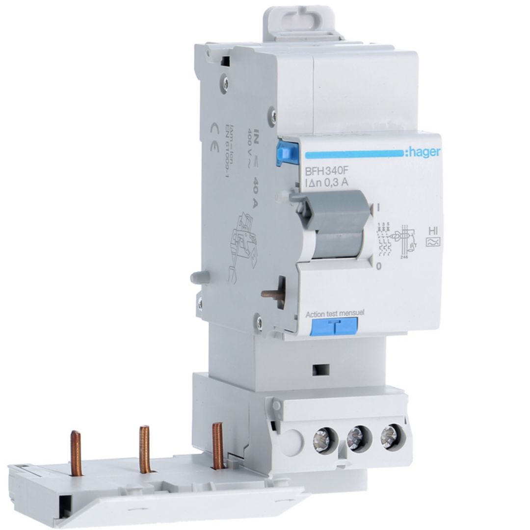 Hager BFH Series RCCB, 40A, 3 Pole, 300mA, Type A-HI