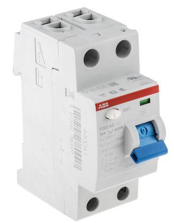 ABB 2 Pole Type AC Residual Current Circuit Breaker, 25A F200, 30mA