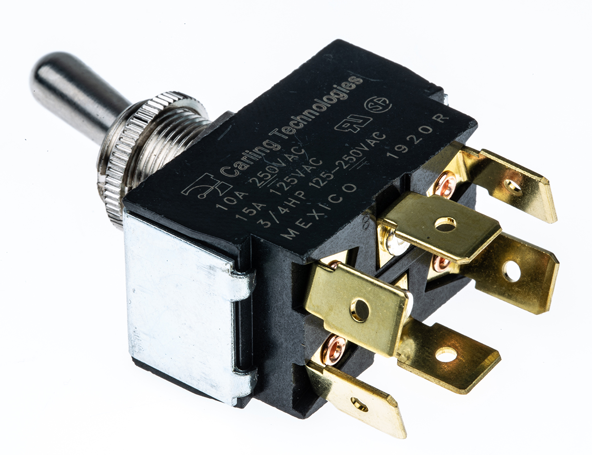 2gm51-73 Carling Technologies Toggle Switch, Panel Mount, On-Off-On, DPDT, Tab Terminal, 250 V ac